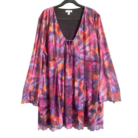 TopShop Lettuce Edge Mesh Mini Tea Dress in Pink Rose. Size 2XL. - Picture 4 of 12